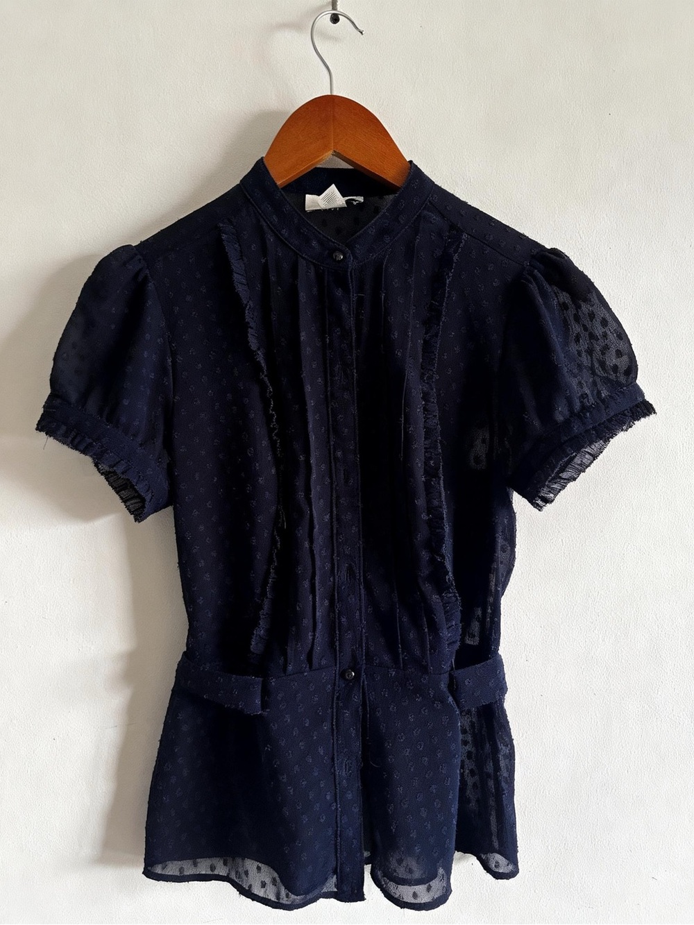 LOFT Dark Navy Pintuck Dot Peplum Blouse